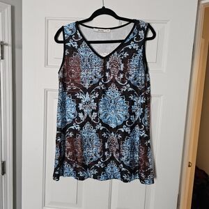 Sakurafina Blue and Black Patterned Sleeveless Top Size S